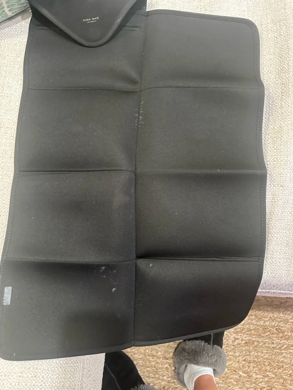 Mina Baie Leather Harper Baby Bag in Tan & Neoprene diaper changing pad